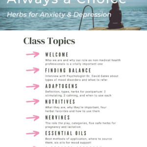 Herbs for PMADs class topics